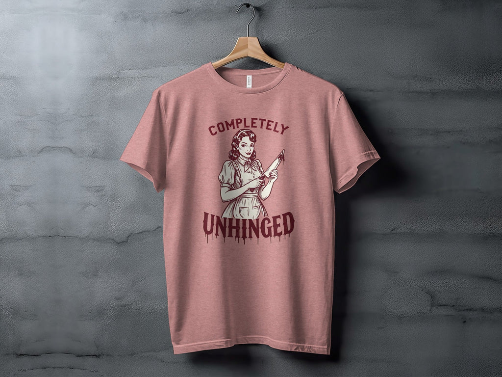 Completely Unhinged Crazy Lady with Knife Funny T-Shirt
