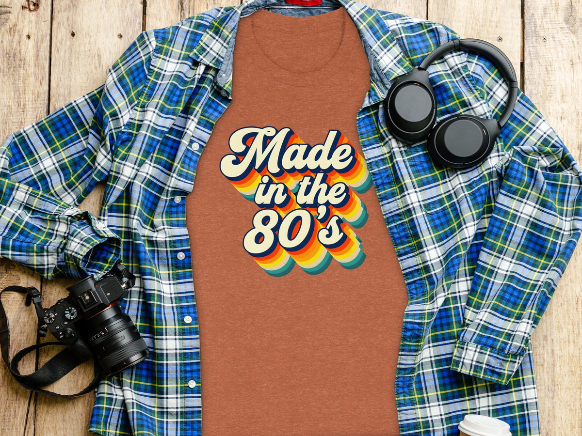 Made In The Eighties Rainbow Stripes Design T-Shirt