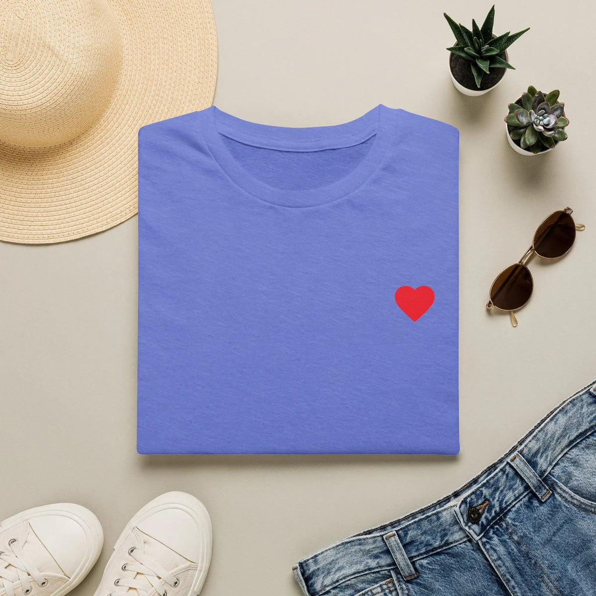 Minimal Red Heart Tee — Small Heart Chest Graphic T-Shirt