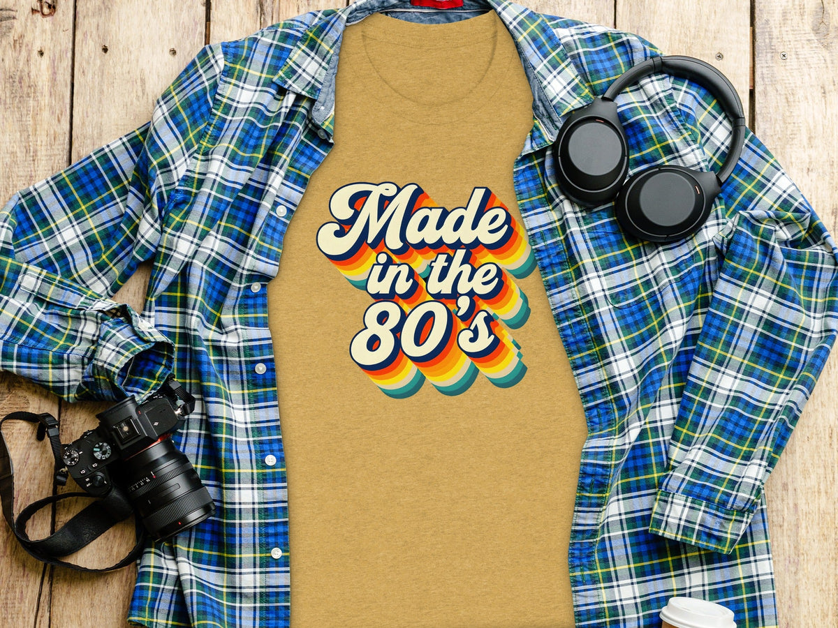 Made In The Eighties Rainbow Stripes Design T-Shirt