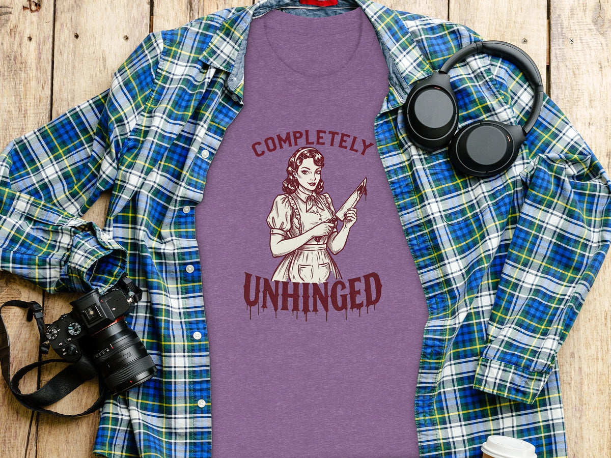 Completely Unhinged Crazy Lady with Knife Funny T-Shirt