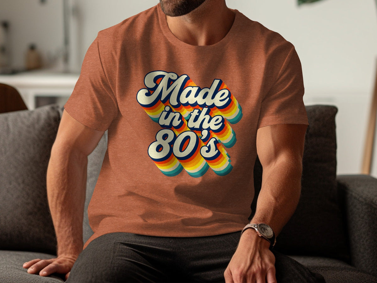 Made In The Eighties Rainbow Stripes Design T-Shirt