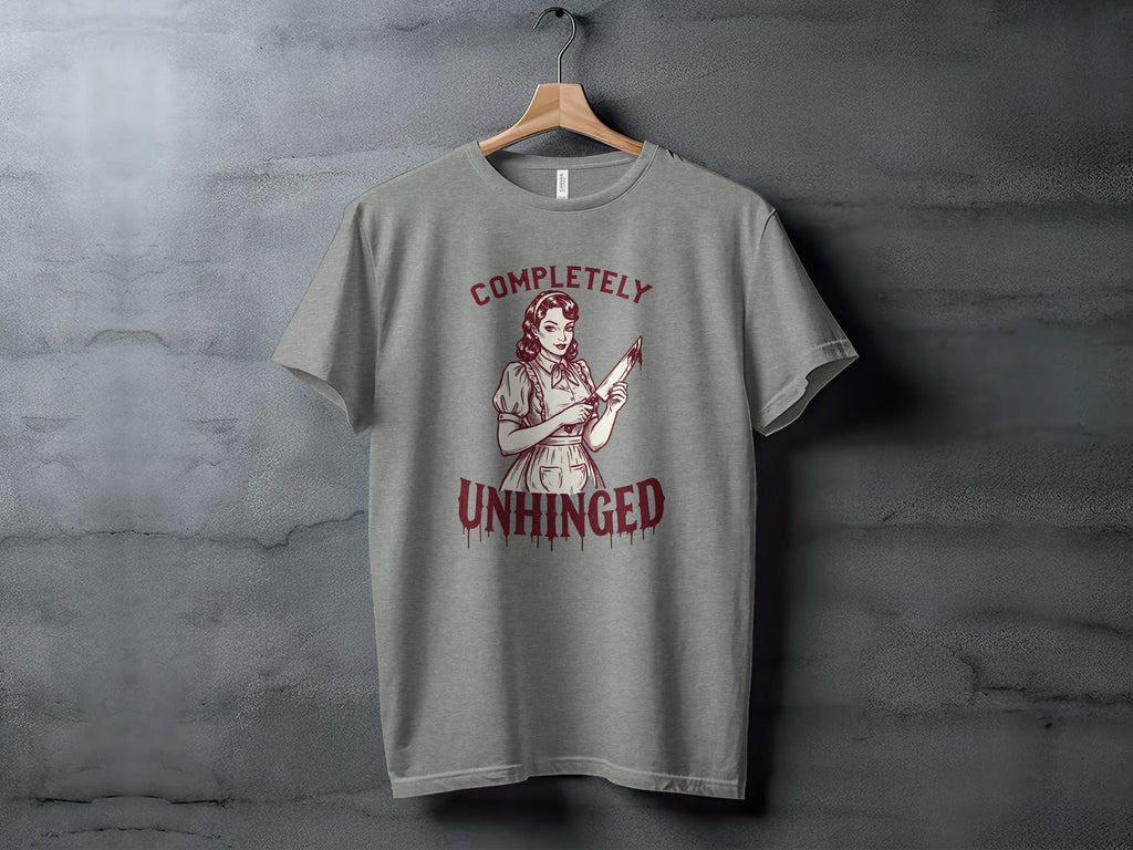 Completely Unhinged Crazy Lady with Knife Funny T-Shirt