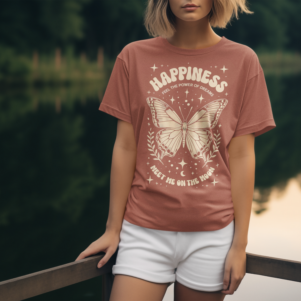 Happiness Butterfly Tee - Womens Inspirational T-Shirt - Positive Vibes Apparel