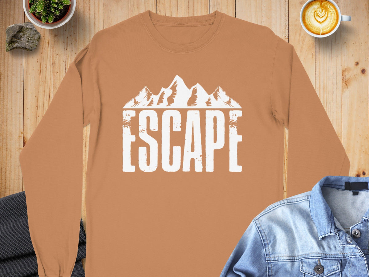 Escape to Nature with Mountain Graphic Art Long Sleeve T-Shirt