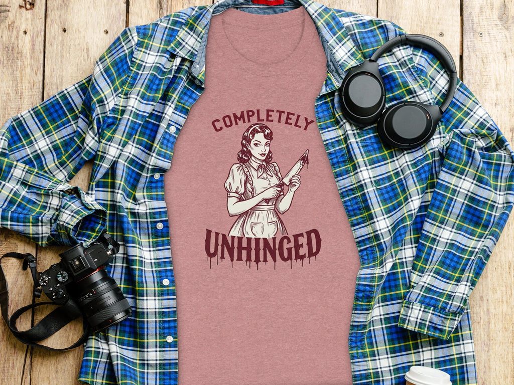 Completely Unhinged Crazy Lady with Knife Funny T-Shirt