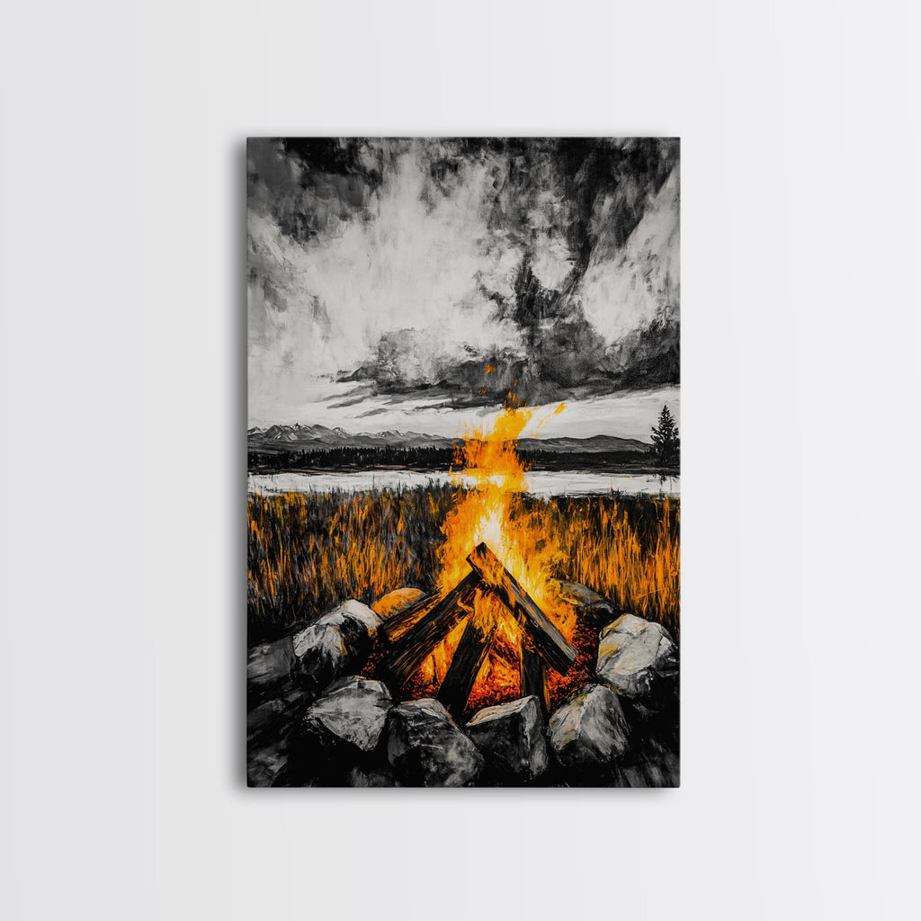 Campfire Painting - Wall Decor - Fire Pit Artwork