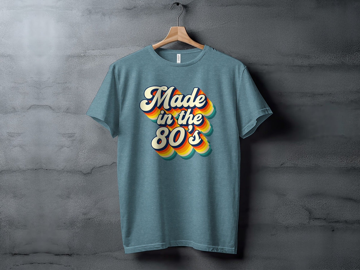 Made In The Eighties Rainbow Stripes Design T-Shirt