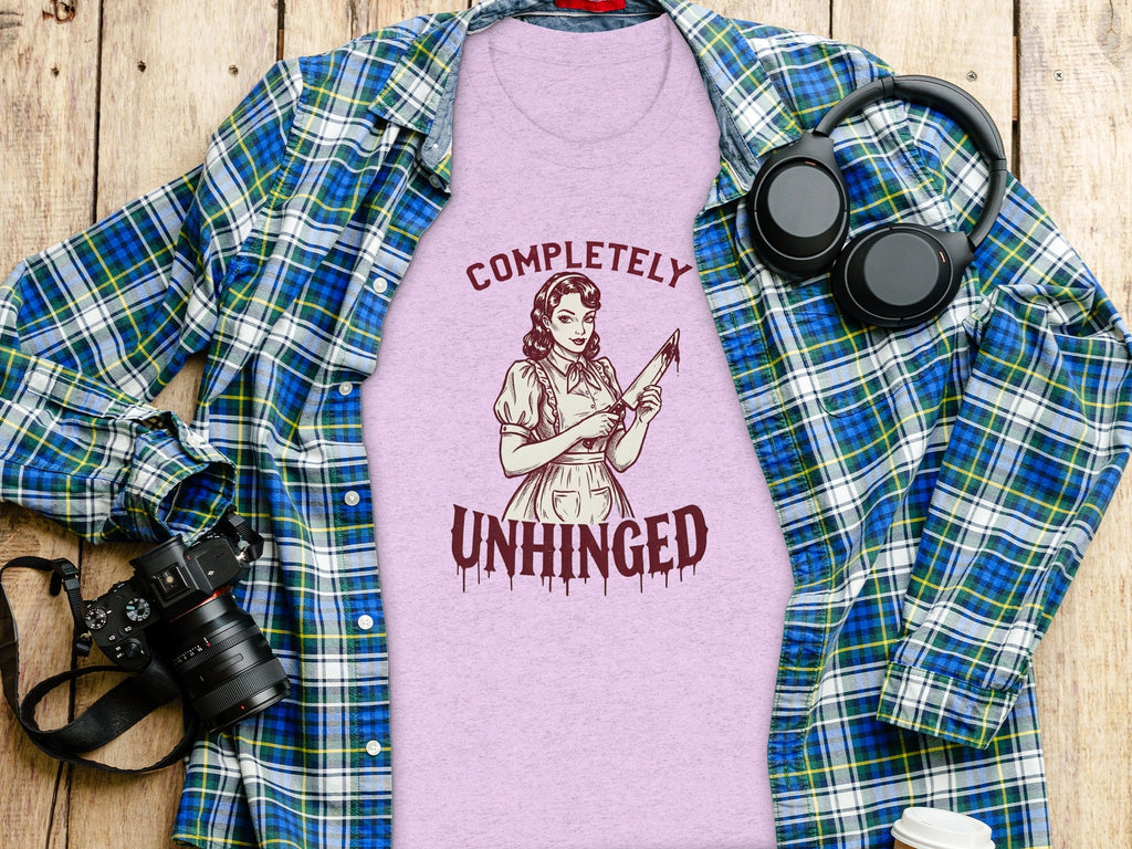 Completely Unhinged Crazy Lady with Knife Funny T-Shirt