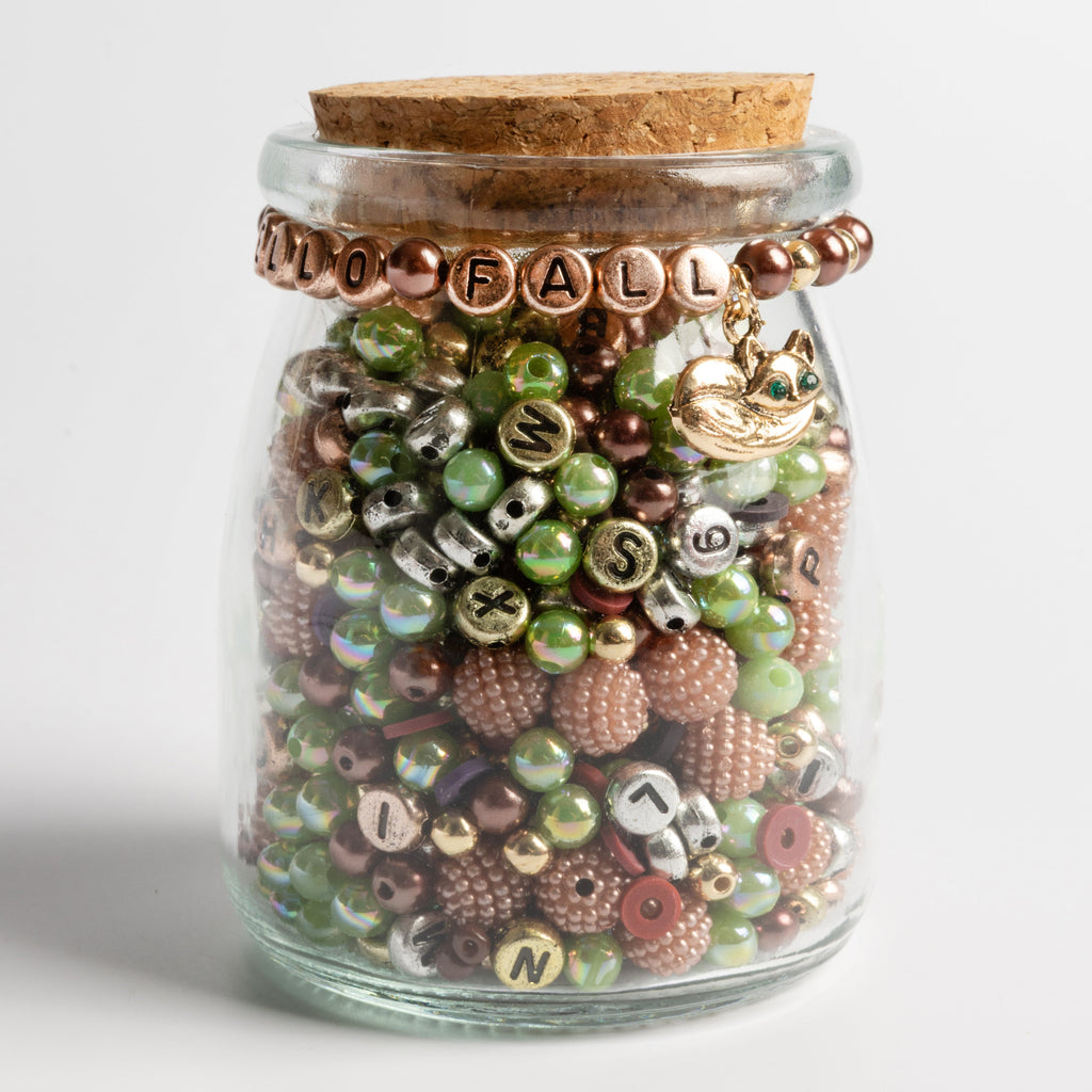 HELLO FALL Mixed Metal Letter & Pearl Beads with Gold Fox Charm DIY Jewelry Jar