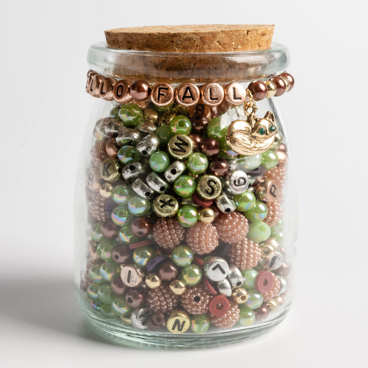 HELLO FALL Mixed Metal Letter & Pearl Beads with Gold Fox Charm DIY Jewelry Jar