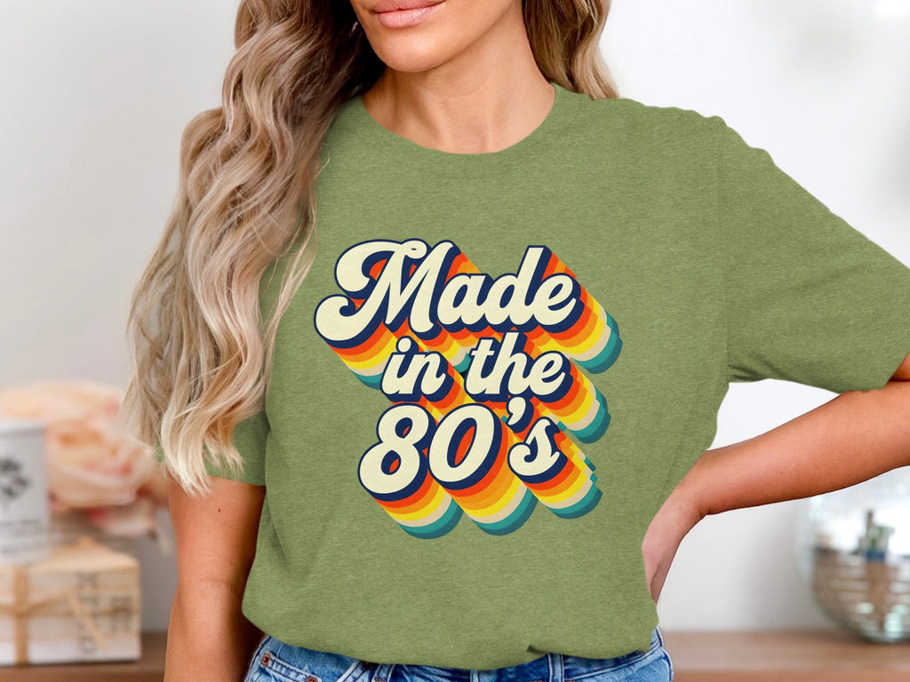 Made In The Eighties Rainbow Stripes Design T-Shirt