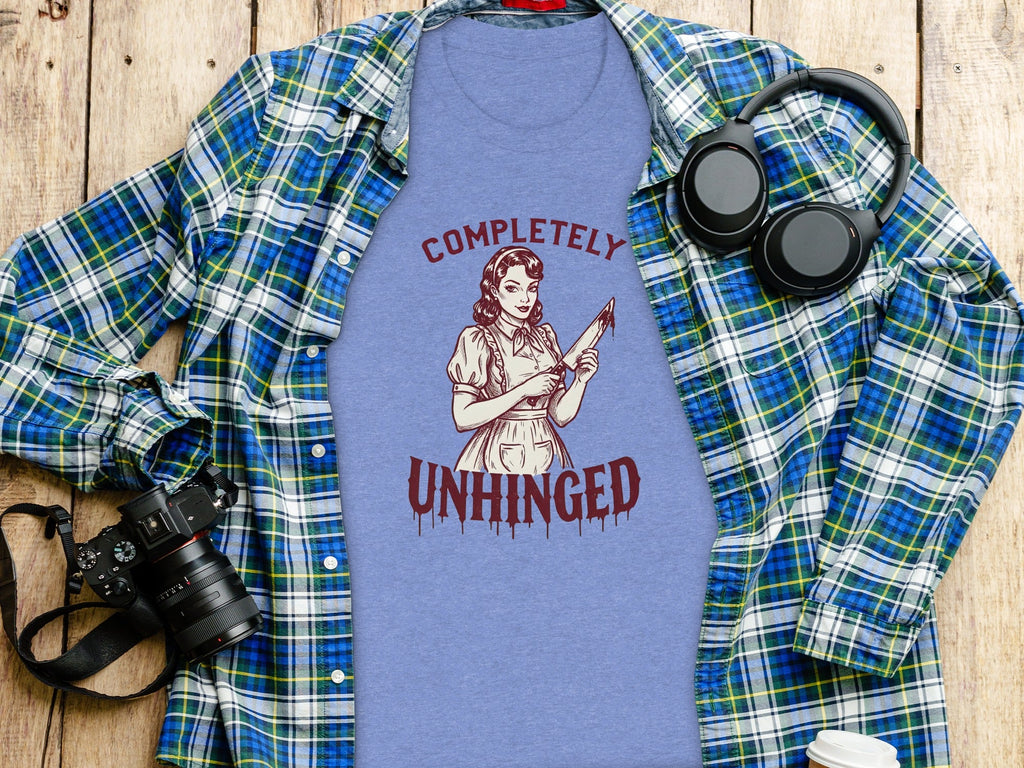Completely Unhinged Crazy Lady with Knife Funny T-Shirt