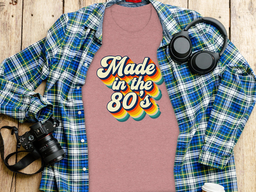 Made In The Eighties Rainbow Stripes Design T-Shirt