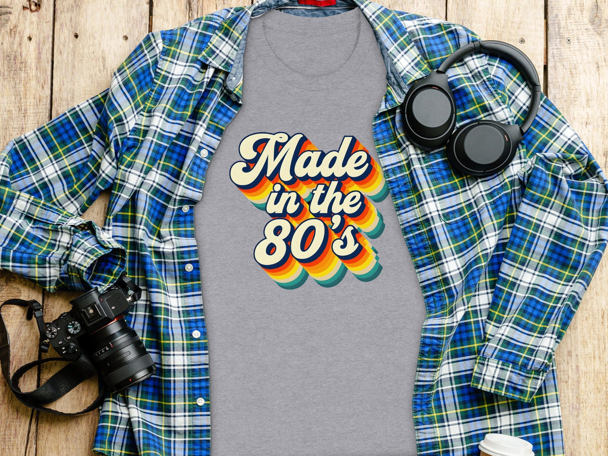 Made In The Eighties Rainbow Stripes Design T-Shirt