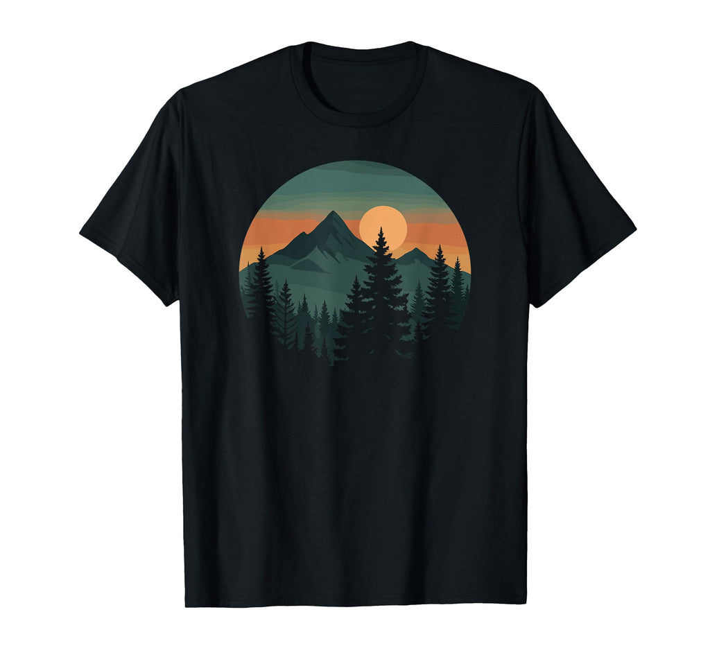 Mountain Forest Sunset Hiking T-Shirt - Casual Everyday Wear Men Women