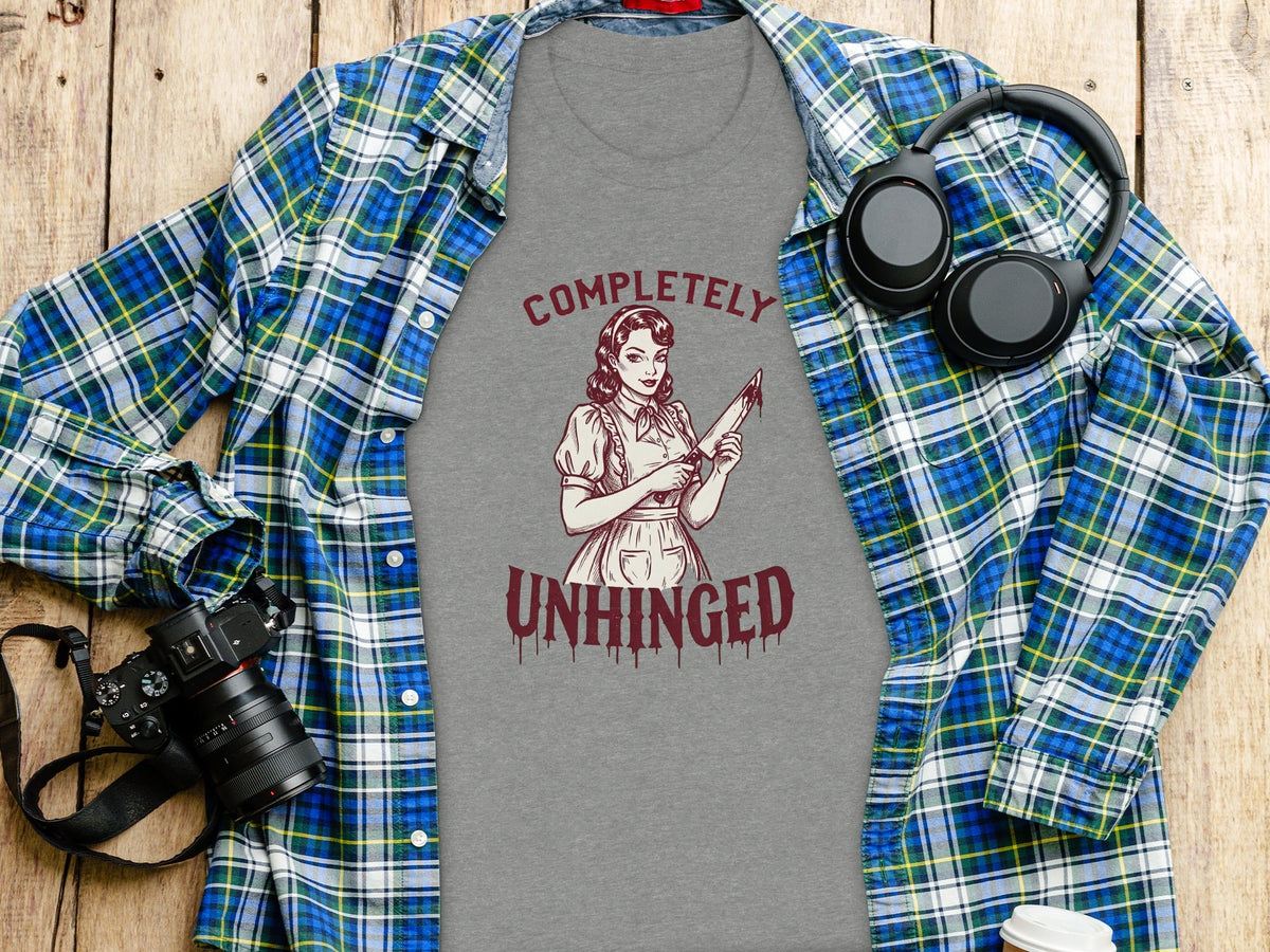 Completely Unhinged Crazy Lady with Knife Funny T-Shirt