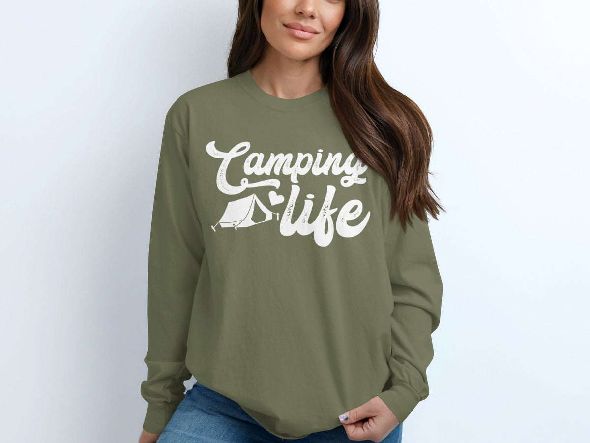 Camping Life with Tent and Heart Great Outdoors Long Sleeve T-Shirt