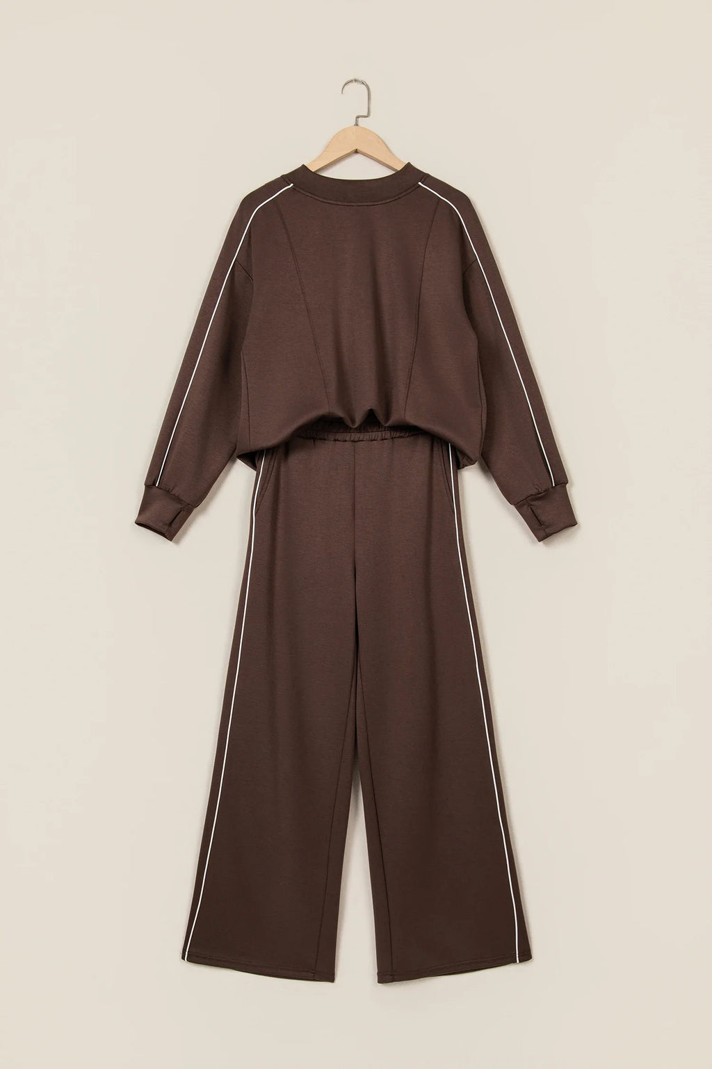 Contrast Piping Trim Mock Neck Pullover & Pant Set
