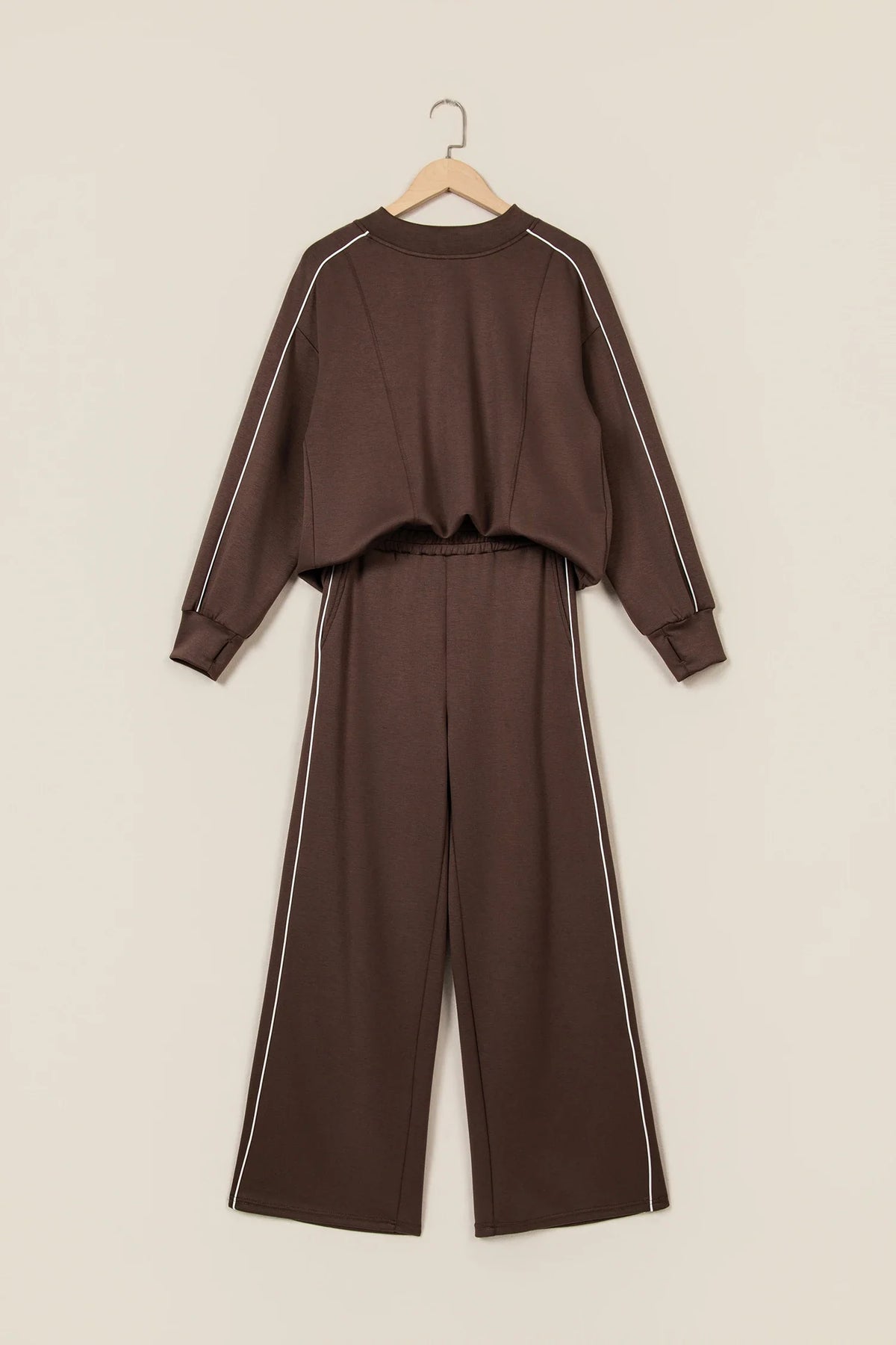 Contrast Piping Trim Mock Neck Pullover & Pant Set