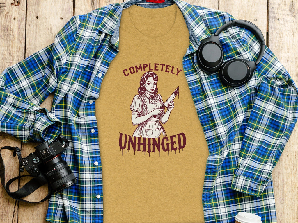 Completely Unhinged Crazy Lady with Knife Funny T-Shirt