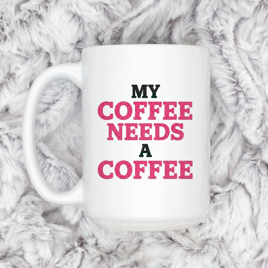 Funny Coffee Mug | Coffee Addict Gift - Glitter Style Ceramic Cup, Dishwasher Safe