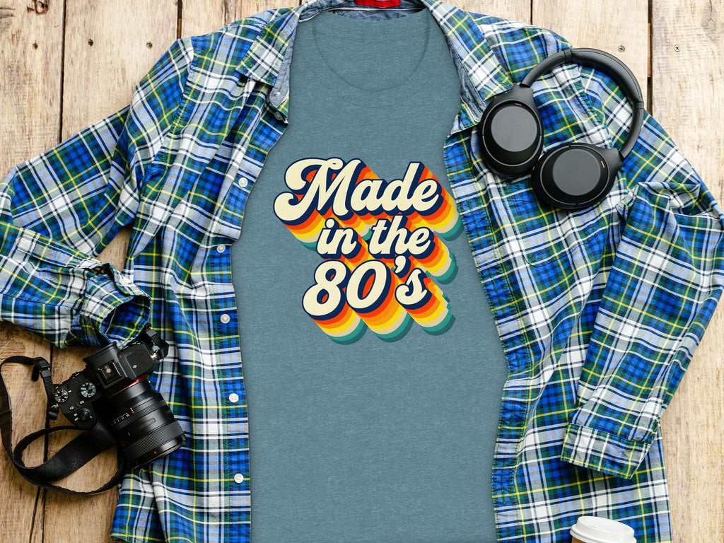Made In The Eighties Rainbow Stripes Design T-Shirt
