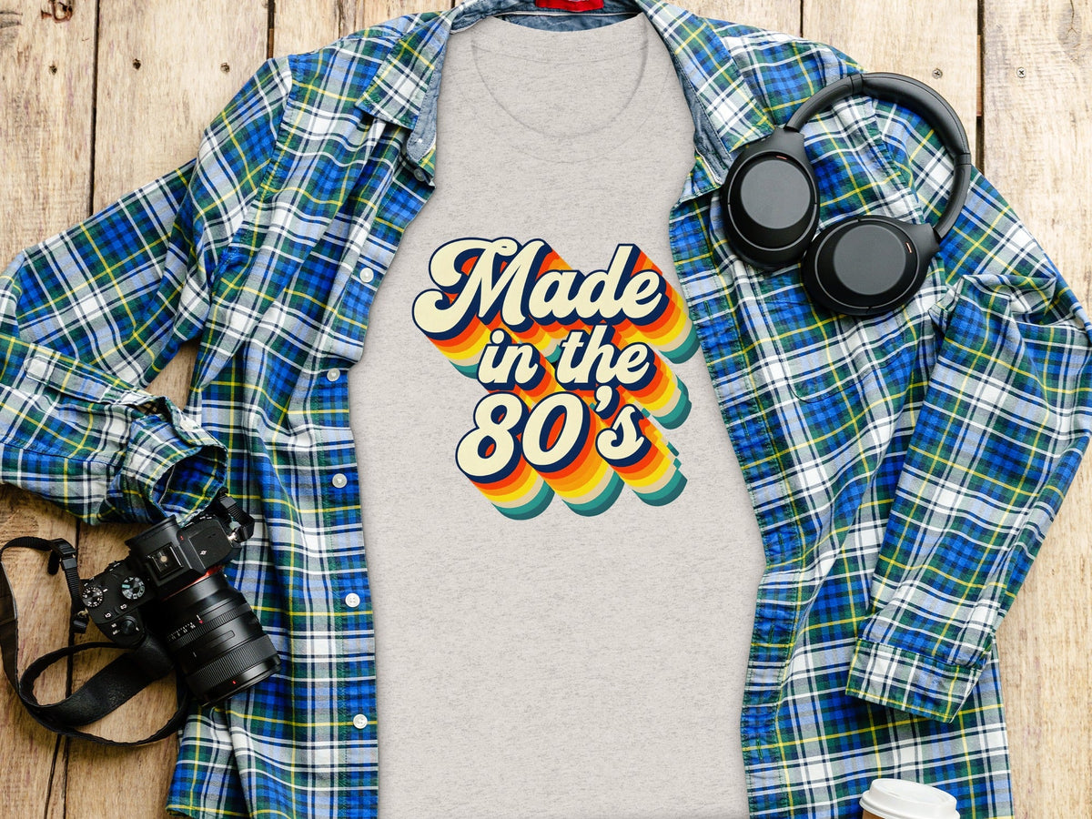 Made In The Eighties Rainbow Stripes Design T-Shirt