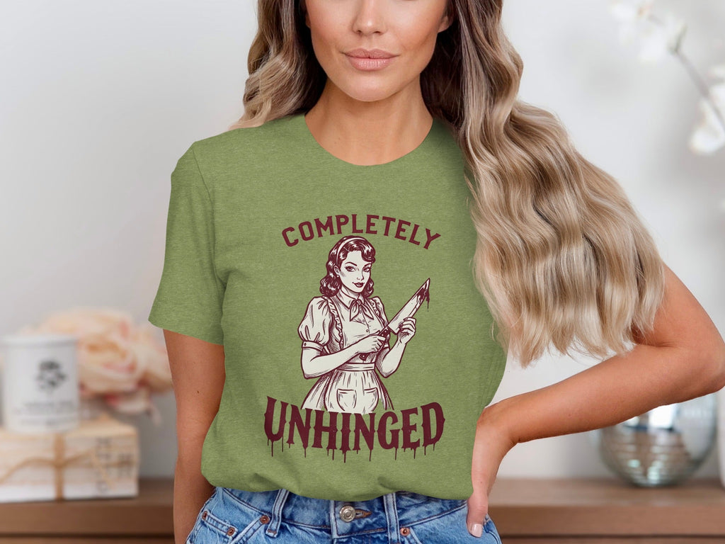 Completely Unhinged Crazy Lady with Knife Funny T-Shirt