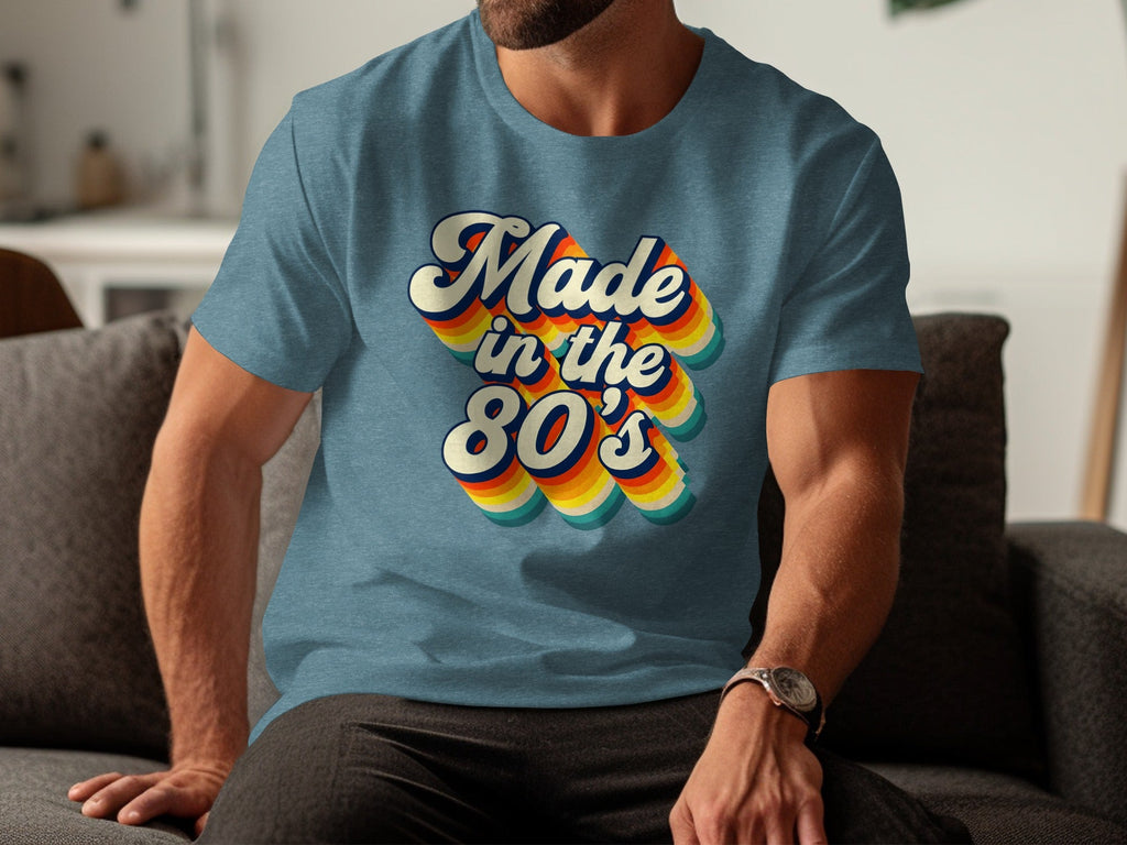 Made In The Eighties Rainbow Stripes Design T-Shirt