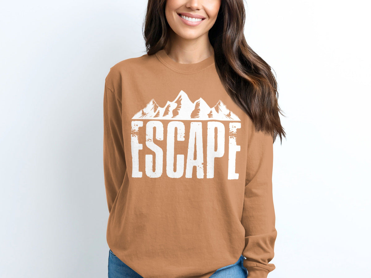 Escape to Nature with Mountain Graphic Art Long Sleeve T-Shirt