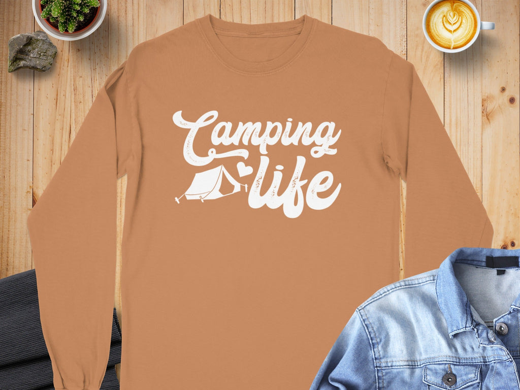 Camping Life with Tent and Heart Great Outdoors Long Sleeve T-Shirt