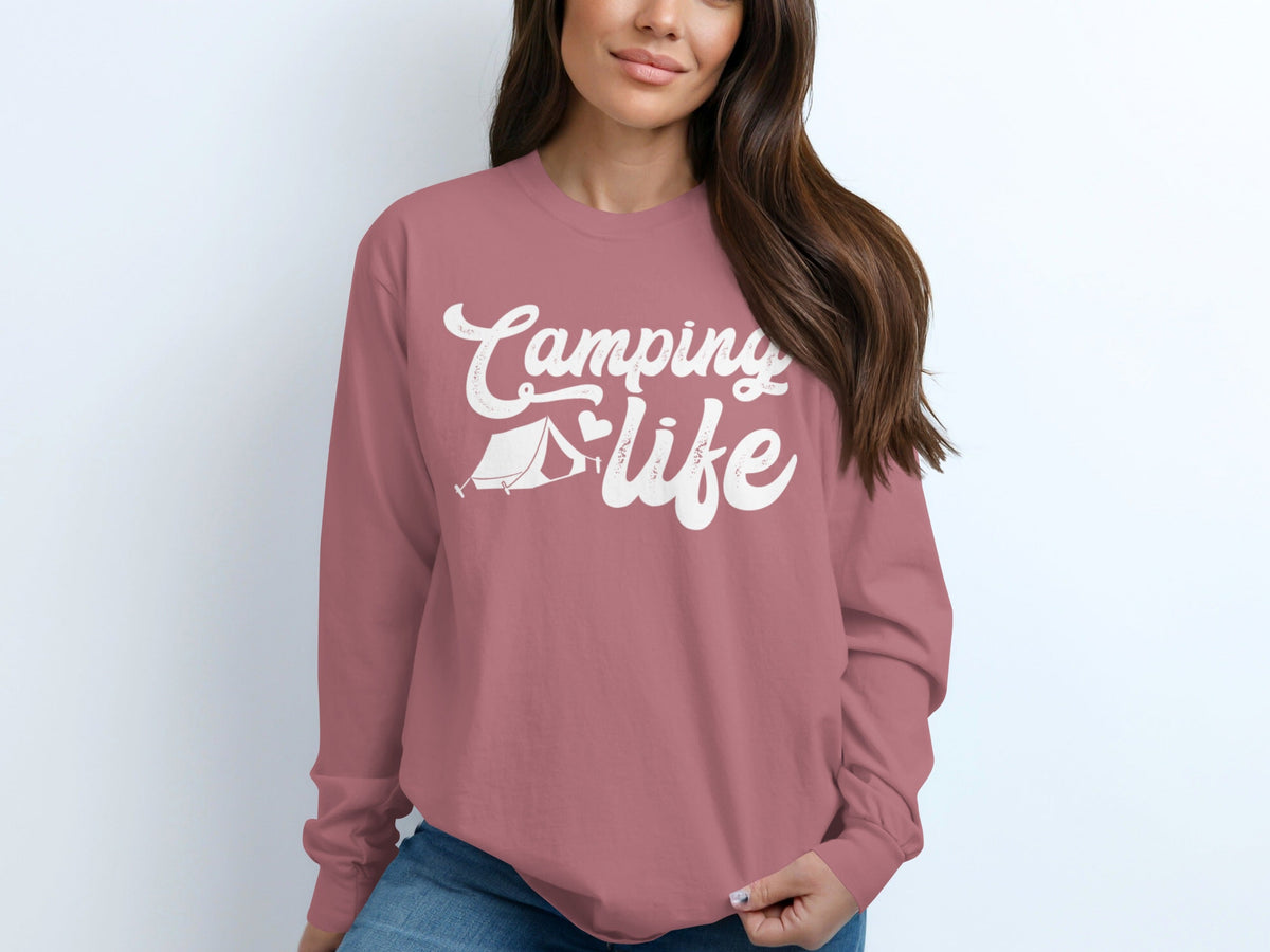 Camping Life with Tent and Heart Great Outdoors Long Sleeve T-Shirt