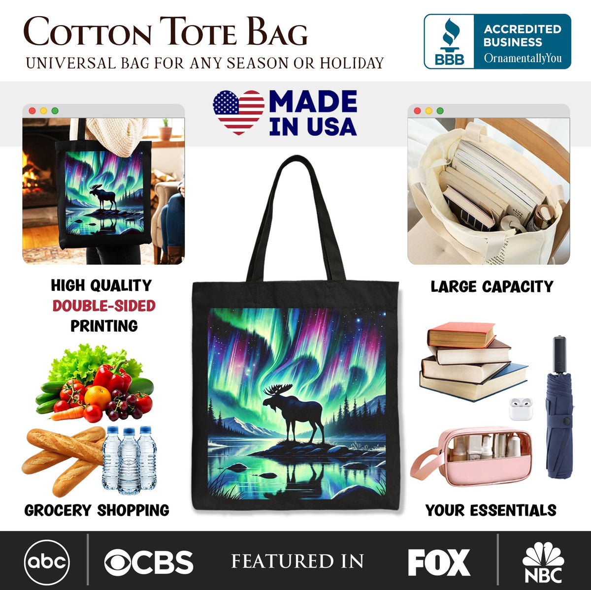 Majestic Moose Under Northern Lights Canvas Tote Bag