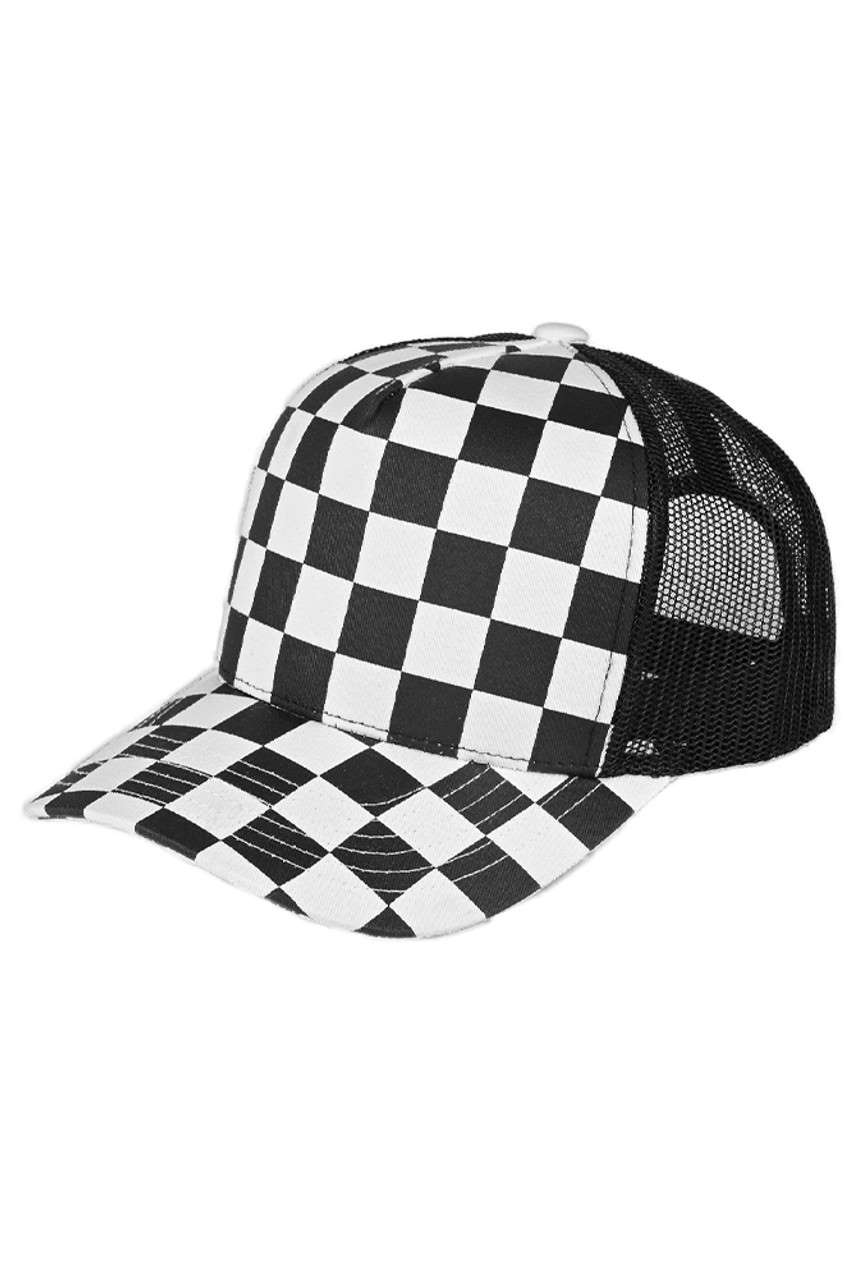 C.C Women's Black/White Race Checkered Mesh Hat
