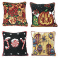 Autumn Harvest Halloween & Christmas Holiday Tapestry Syle Set of 4 16x16