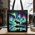 Majestic Moose Under Northern Lights Canvas Tote Bag
