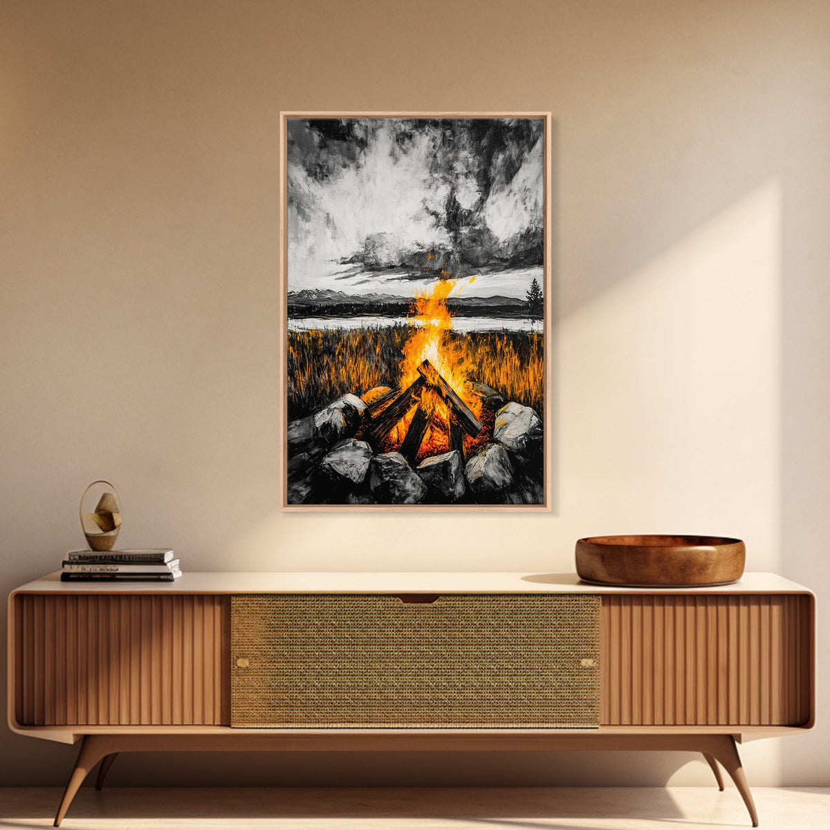 Campfire Painting - Wall Decor - Fire Pit Artwork