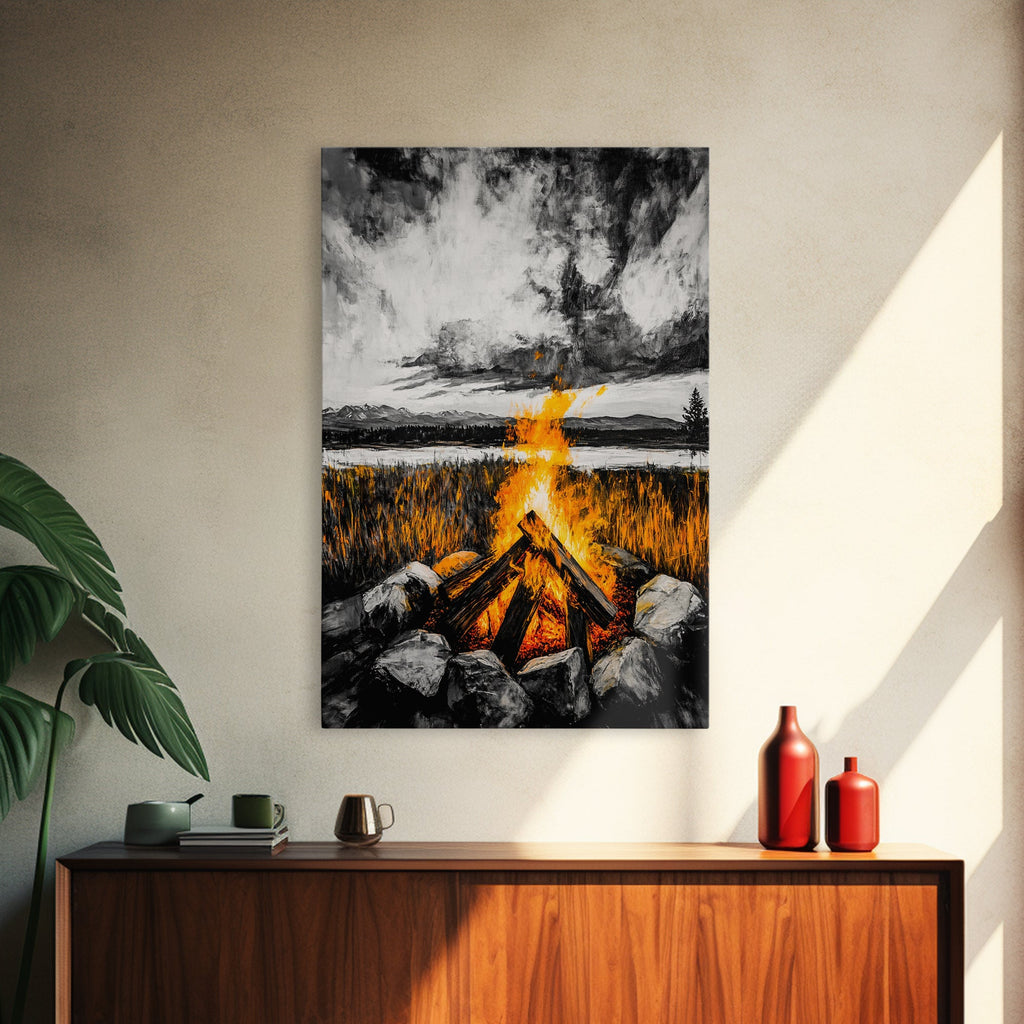Campfire Painting - Wall Decor - Fire Pit Artwork
