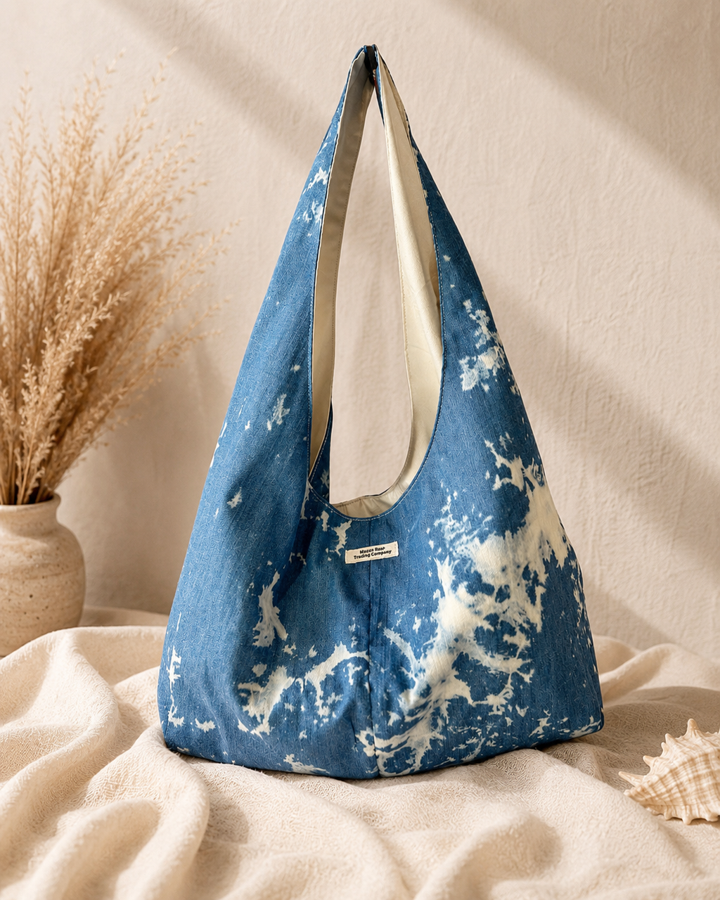 Bleached Denim Slouchy Hobo Handbag | Boho Western Shoulder Bag