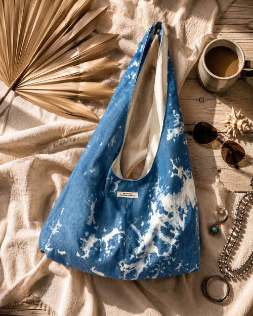 Bleached Denim Slouchy Hobo Handbag | Boho Western Shoulder Bag