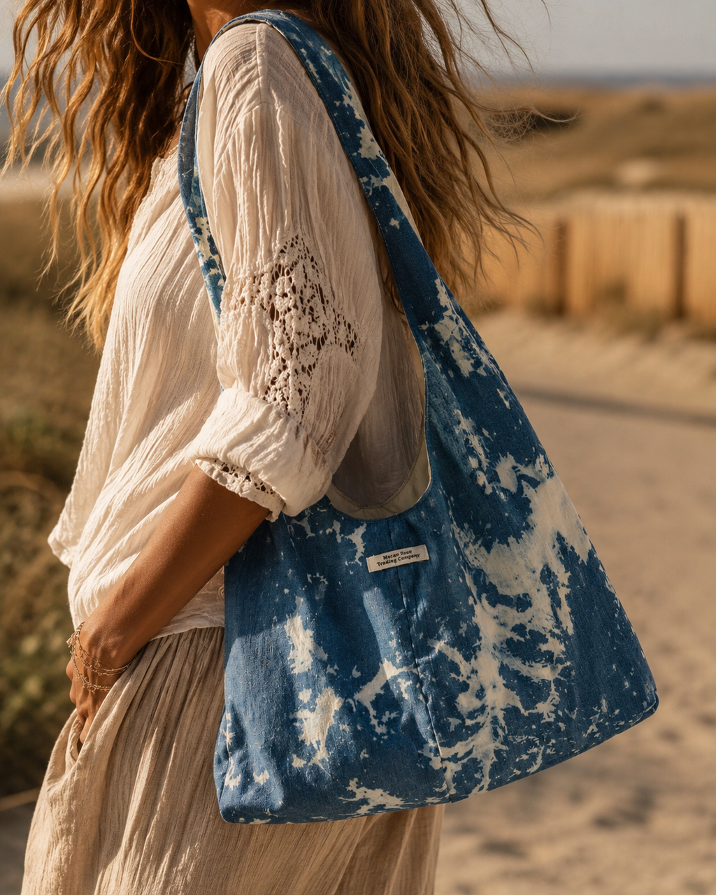 Bleached Denim Slouchy Hobo Handbag | Boho Western Shoulder Bag