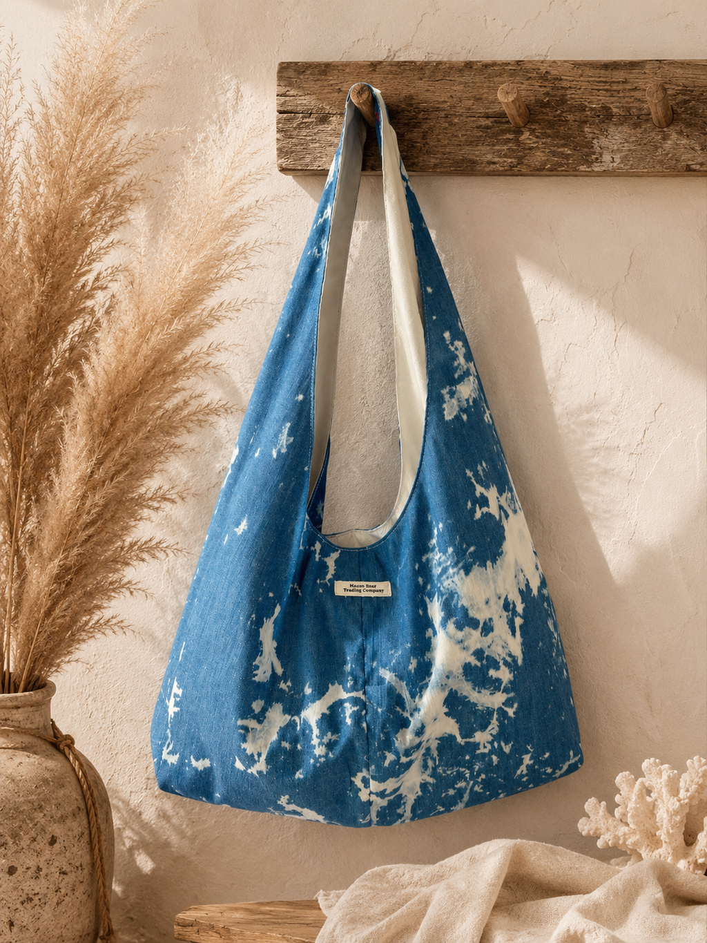 Bleached Denim Slouchy Hobo Handbag | Boho Western Shoulder Bag