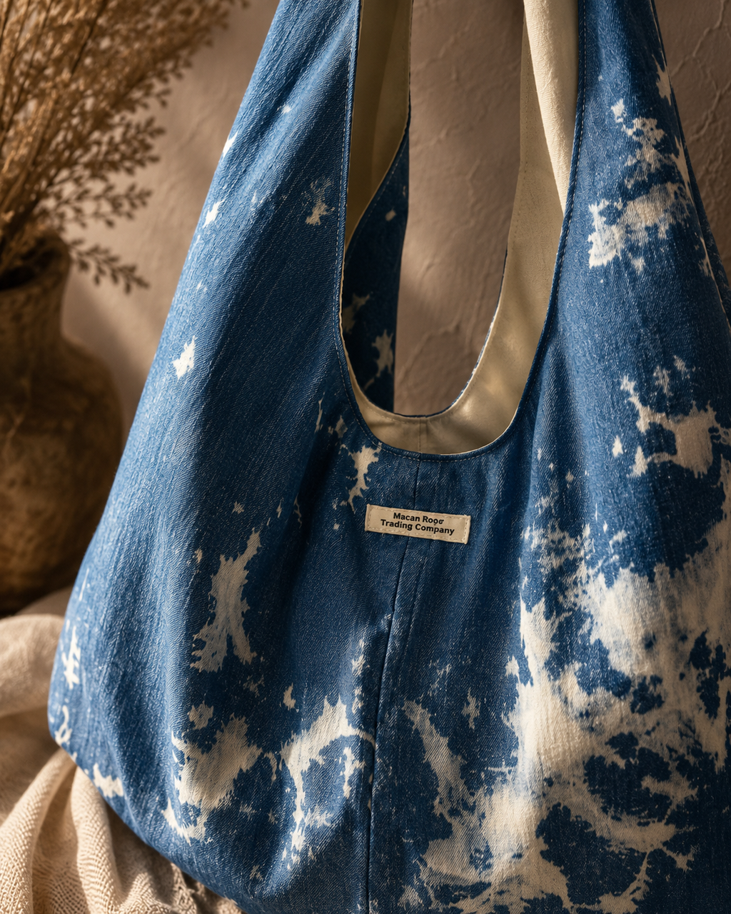 Bleached Denim Slouchy Hobo Handbag | Boho Western Shoulder Bag