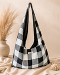 Black & White Buffalo Plaid Slouchy Hobo Bag – Handmade Oversized Boho Tote