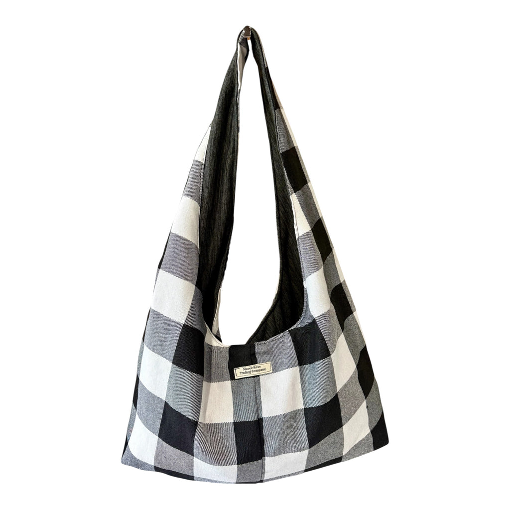 Black & White Buffalo Plaid Slouchy Hobo Bag – Handmade Oversized Boho Tote