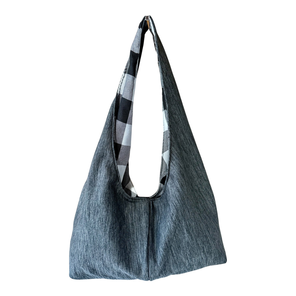 Black & White Buffalo Plaid Slouchy Hobo Bag – Handmade Oversized Boho Tote
