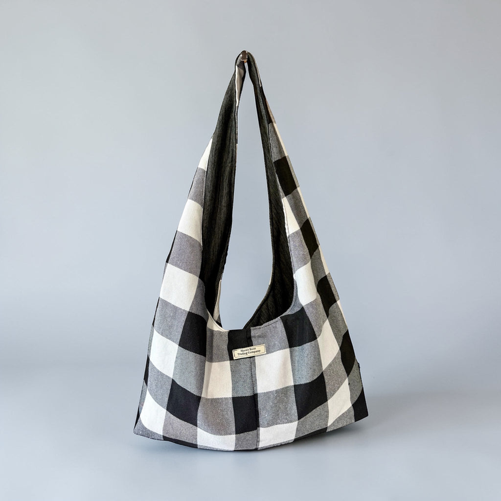 Black & White Buffalo Plaid Slouchy Hobo Bag – Handmade Oversized Boho Tote