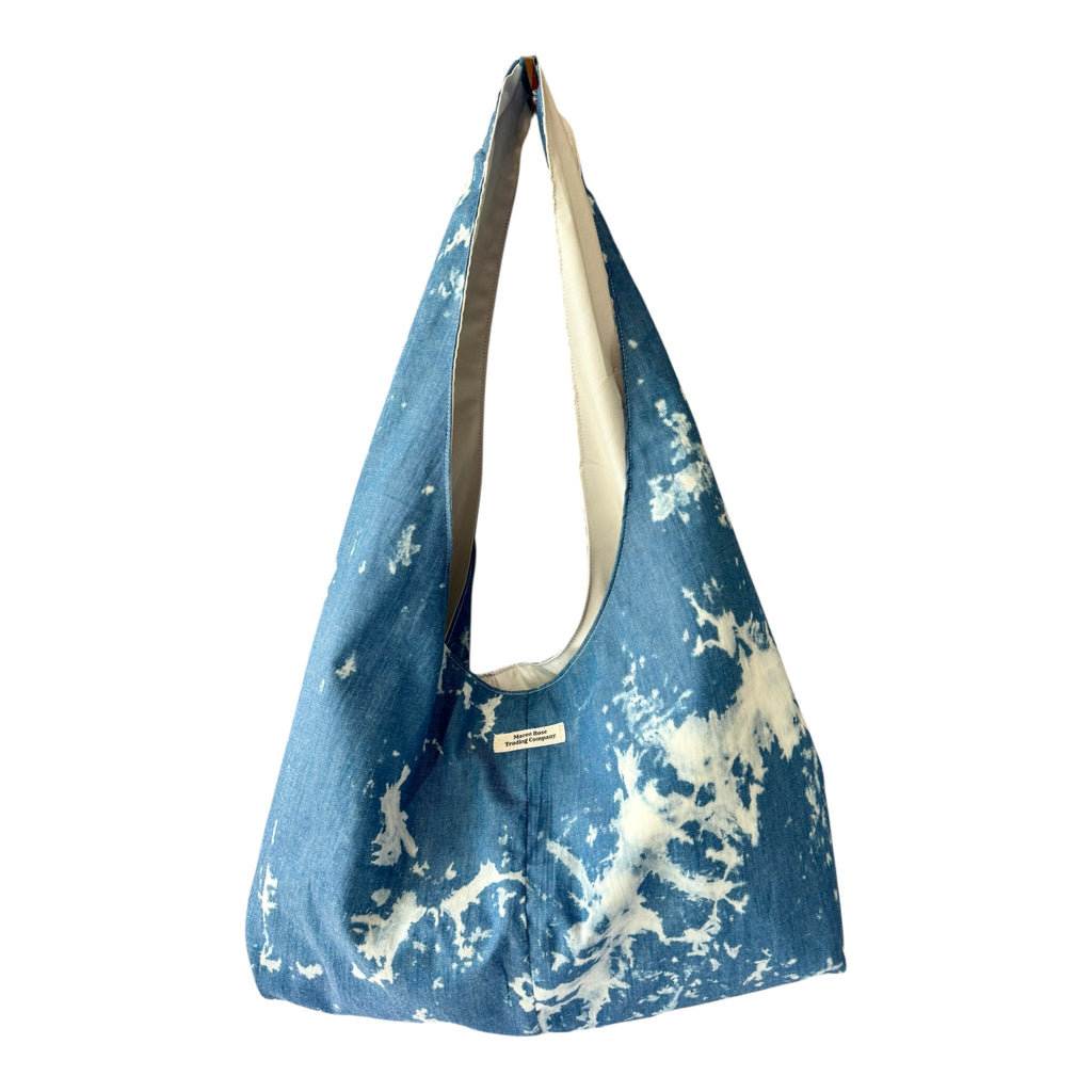Bleached Denim Slouchy Hobo Handbag | Boho Western Shoulder Bag