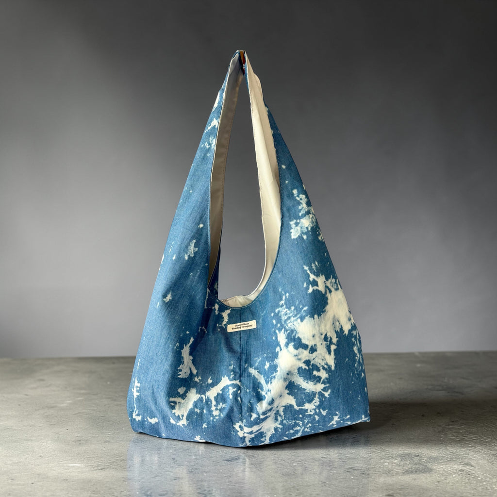 Bleached Denim Slouchy Hobo Handbag | Boho Western Shoulder Bag